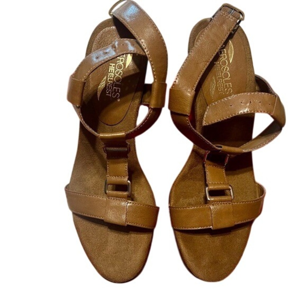 Aerosoles Brown Leather Comfort Sandals Diamond Flex Sole Cushioned Walking Shoe